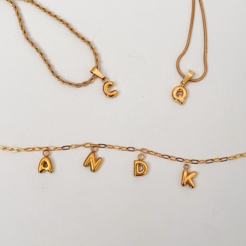 Stainless steel puff bubble letter initial pendant/ gold letter pendant jewellery accessories necklace alphabet letter