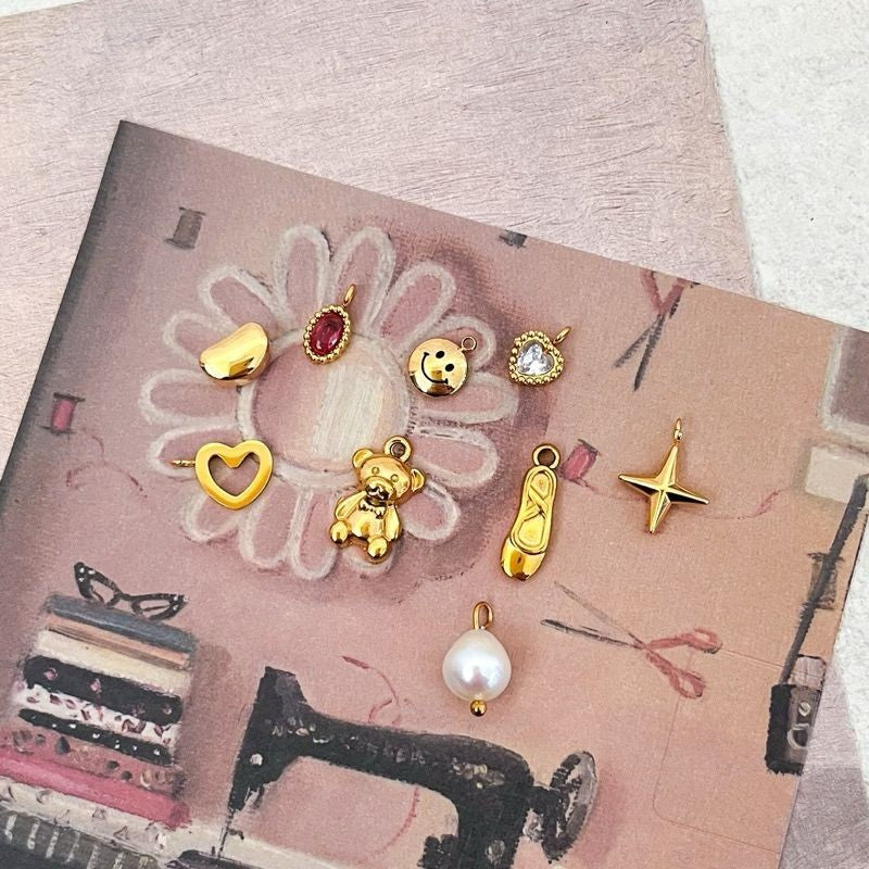 Stainless steel pendant 1 pc/ cherry moon sun love ribbon smiley face lock star pearl pendant for diy jewellery