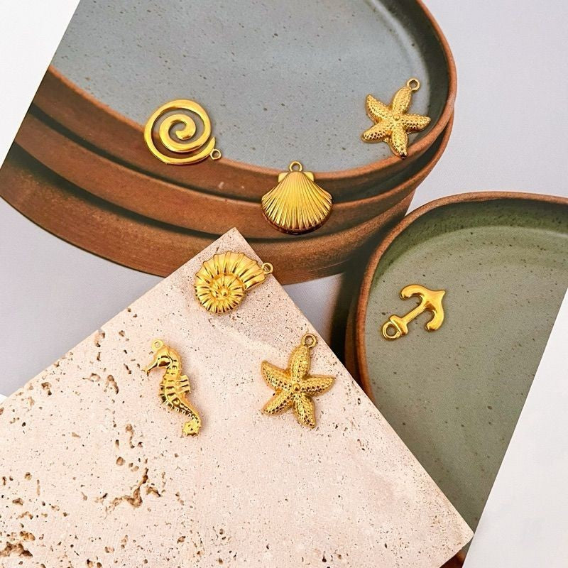 Stainless steel sea beach pendant/ gold starfish shell mermaid tail seahorse pendant for jewellery diy necklace bracelet