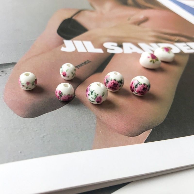 Porcelain Flower love shaped beads for jewellery diy/ Blue flower rose pendant