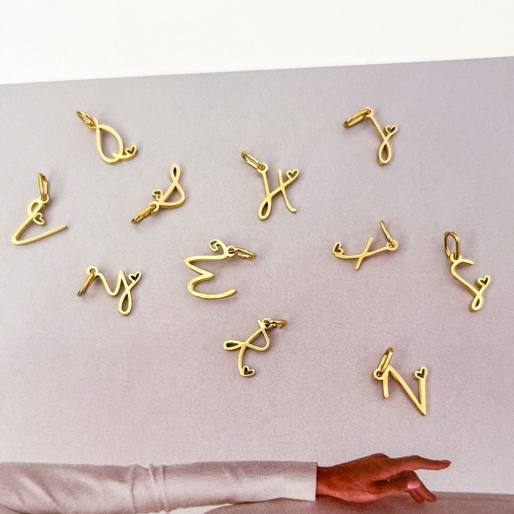 Cursive letter initial charms/ stainless steel alphabet pendants/ diy jewellery letter necklace bracelet