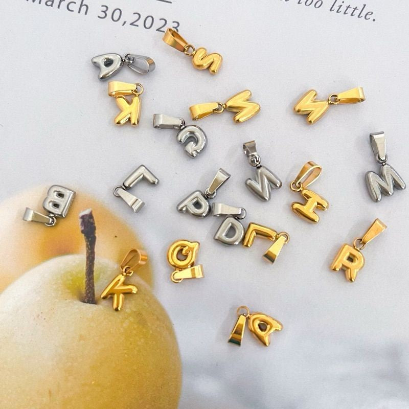 Stainless steel puff bubble letter initial pendant/ gold letter pendant jewellery accessories necklace alphabet letter
