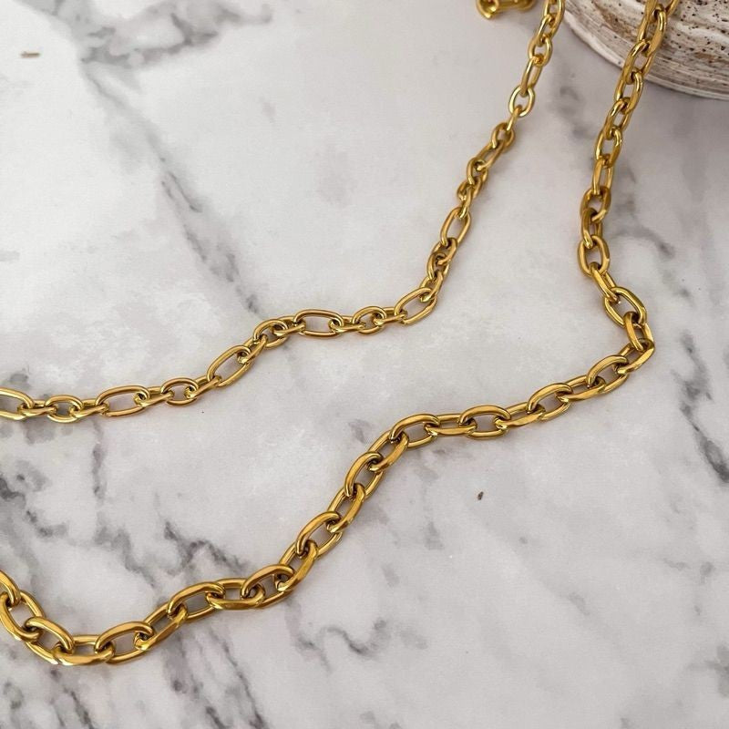 [DIY Chain] Stainless steel thick Elongated 3 oval chain for diy/ gold chain