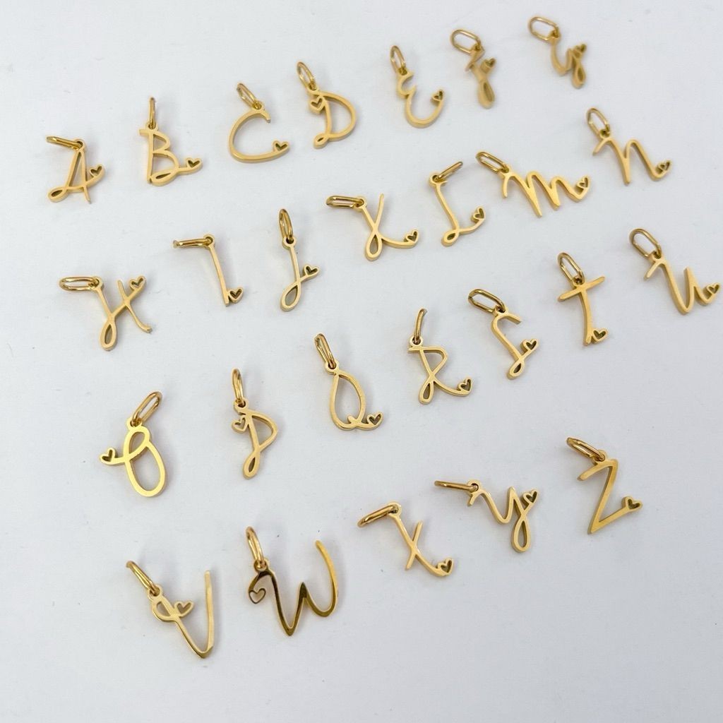 Cursive letter initial charms/ stainless steel alphabet pendants/ diy jewellery letter necklace bracelet