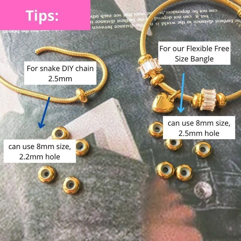 Pndora Stopper position fixing beads stainless steel gold/ spacer for snake chain jewellery accessories and charm