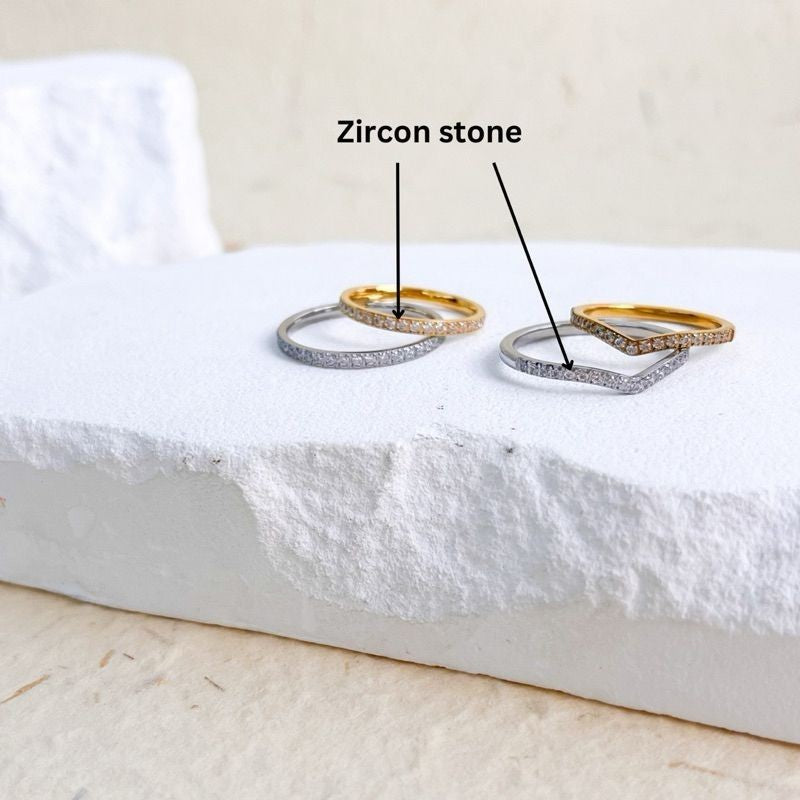 Stainless steel ring plain chunky zirconia stone gold ring silver ring/ Diamond ring