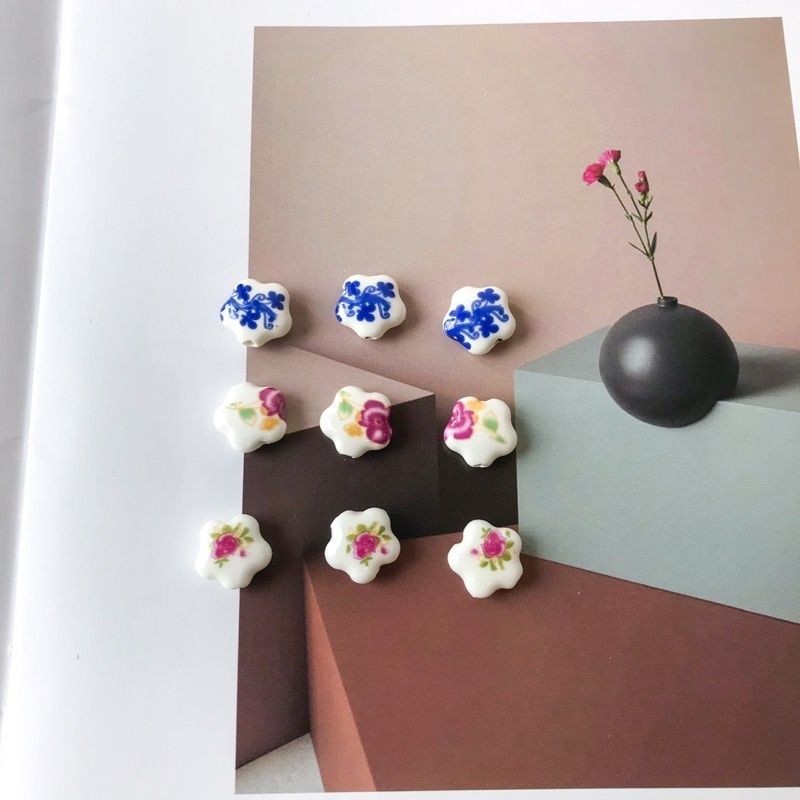 Porcelain Flower love shaped beads for jewellery diy/ Blue flower rose pendant