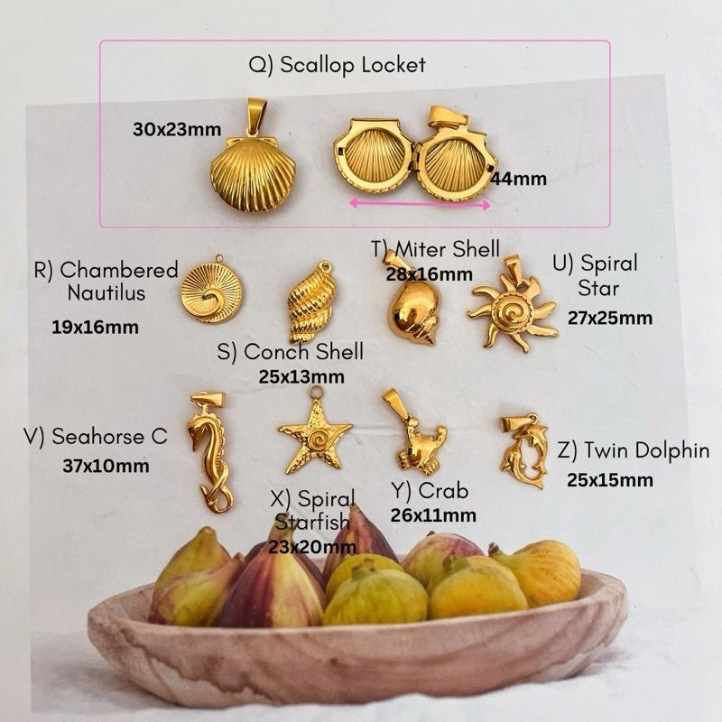 Stainless steel sea beach pendant/ gold starfish shell mermaid tail seahorse pendant for jewellery diy necklace bracelet
