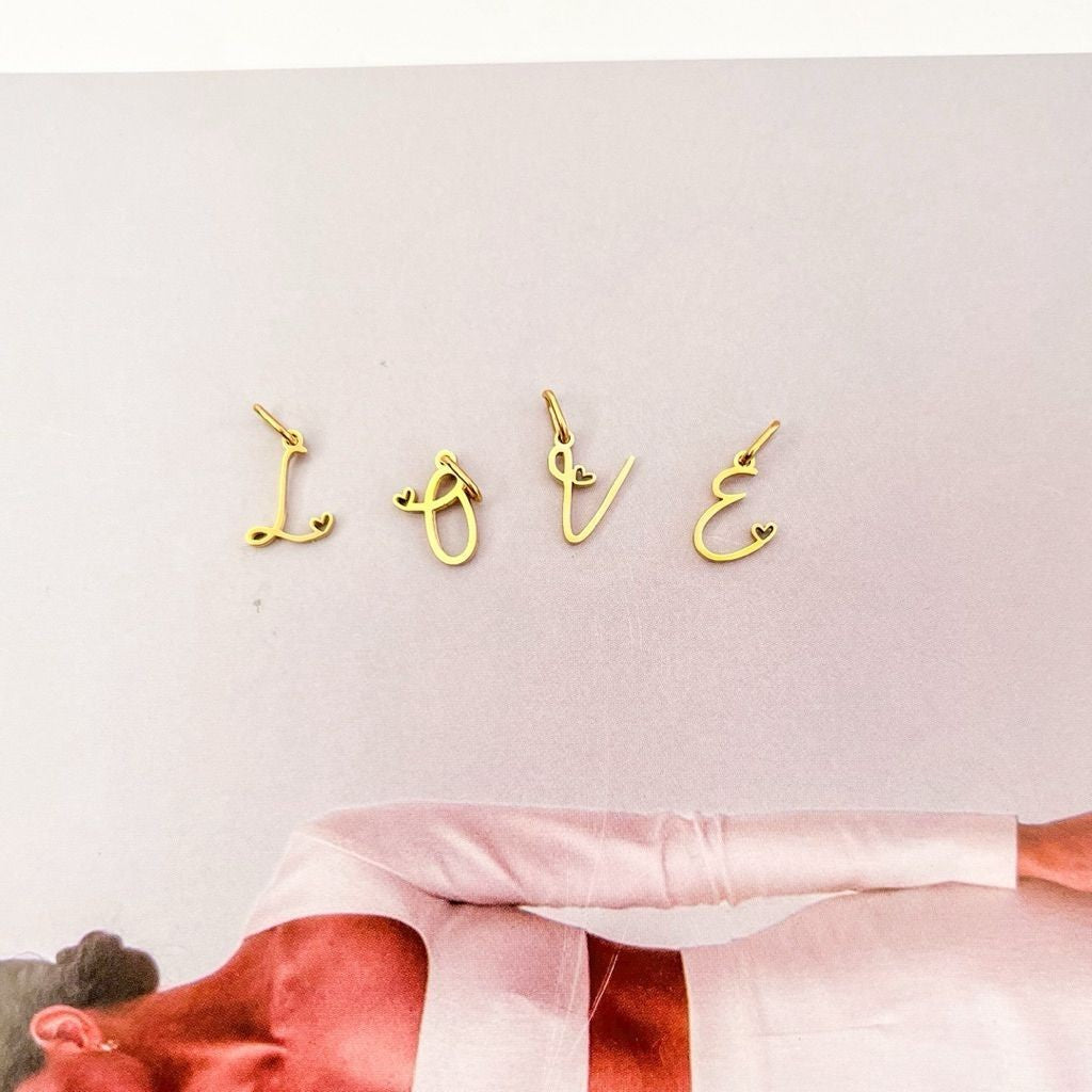 Cursive letter initial charms/ stainless steel alphabet pendants/ diy jewellery letter necklace bracelet