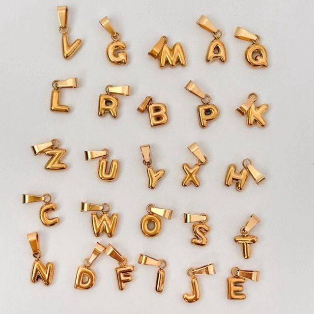 Stainless steel puff bubble letter initial pendant/ gold letter pendant jewellery accessories necklace alphabet letter