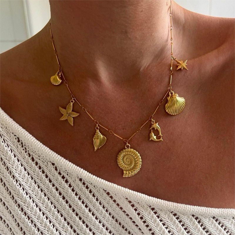 Stainless steel sea beach pendant/ gold starfish shell mermaid tail seahorse pendant for jewellery diy necklace bracelet