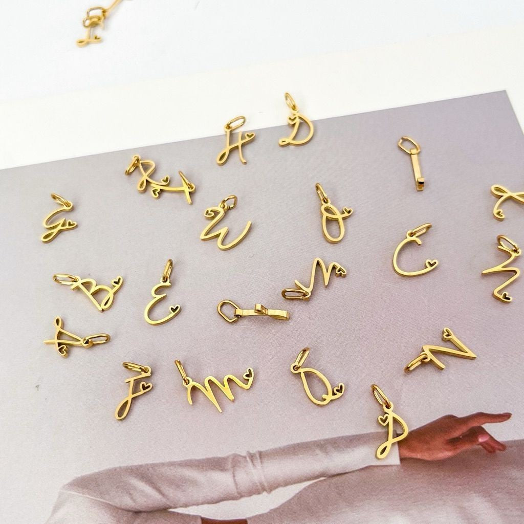Cursive letter initial charms/ stainless steel alphabet pendants/ diy jewellery letter necklace bracelet