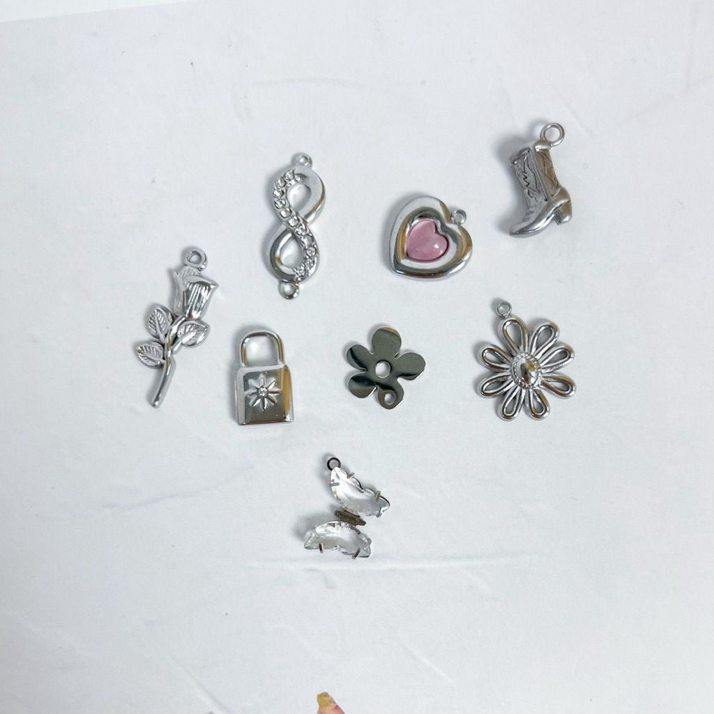 Stainless Steel Pendant 1 pc/ love pink blue ribbon infinity boot lock flower for necklaces and bracelets
