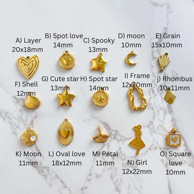Stainless steel pendant 1 pc/ Star flower love shell gold pendant moon
