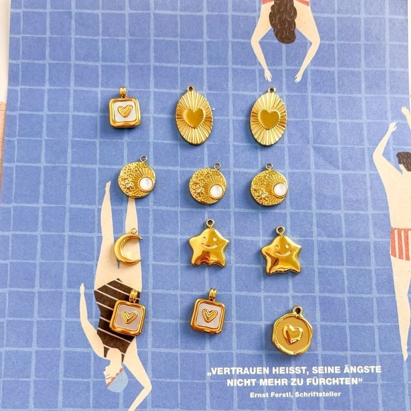 Stainless steel pendant 1 pc/ Star flower love shell gold pendant moon