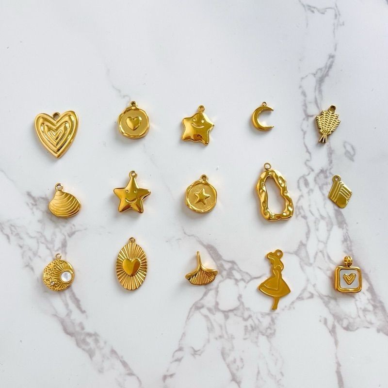 Stainless steel pendant 1 pc/ Star flower love shell gold pendant moon