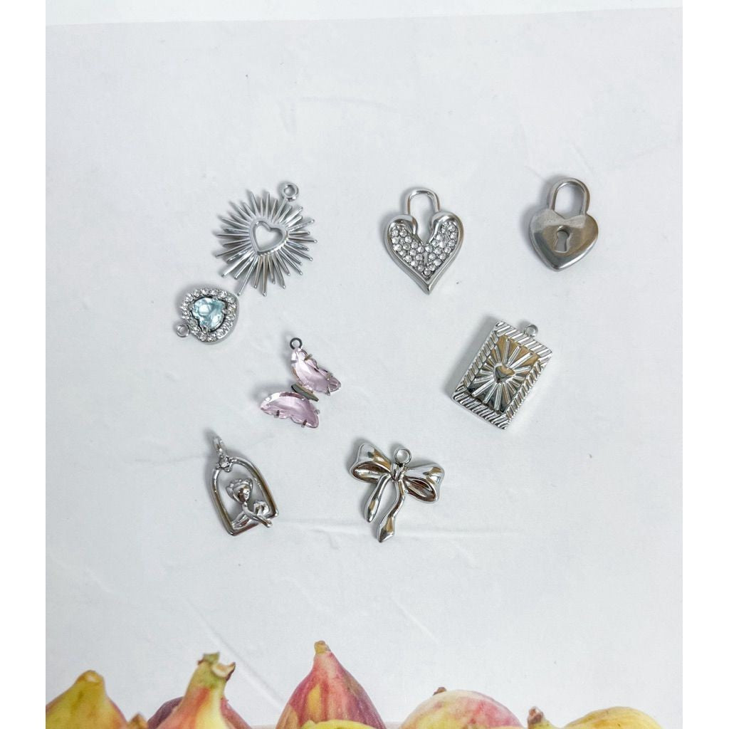 Stainless Steel Pendant 1 pc/ love pink blue ribbon infinity boot lock flower for necklaces and bracelets