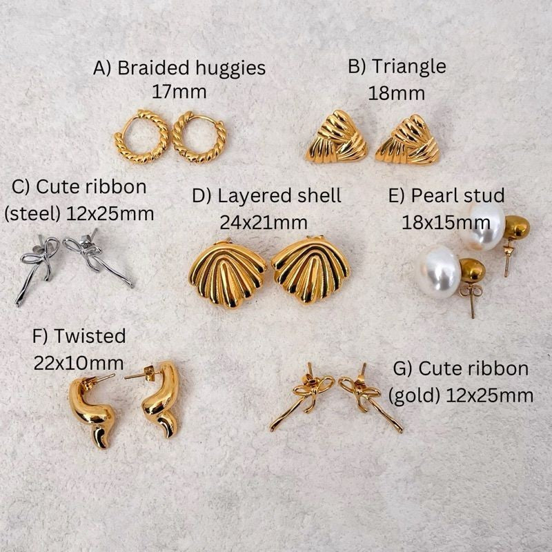 Stainless steel earrings huggies 1 pair/ pearl design shell braided huggies gold earrings