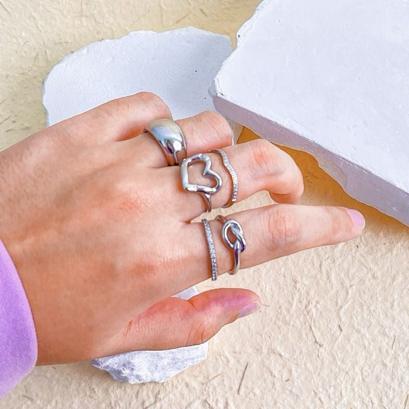 Stainless steel ring plain chunky zirconia stone gold ring silver ring/ Diamond ring