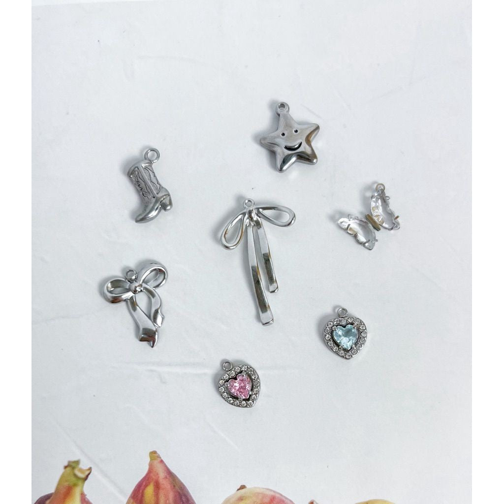 Stainless Steel Pendant 1 pc/ love pink blue ribbon infinity boot lock flower for necklaces and bracelets