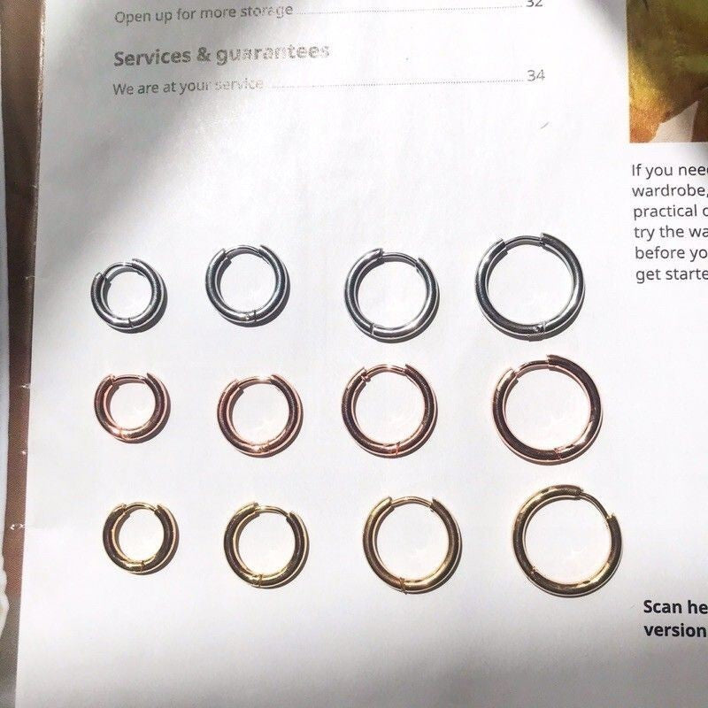 Stainless steel huggies 2.5mm thickness 1 pair/ Stainless steel colour and Rosegold/ Tarnish Resistant PVD coating