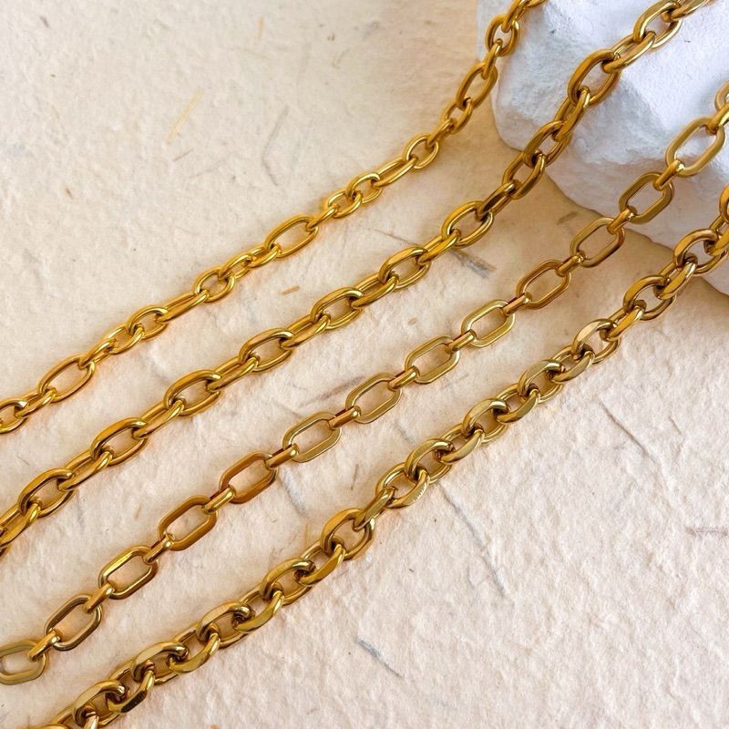 [DIY Chain] Stainless steel thick Elongated 3 oval chain for diy/ gold chain