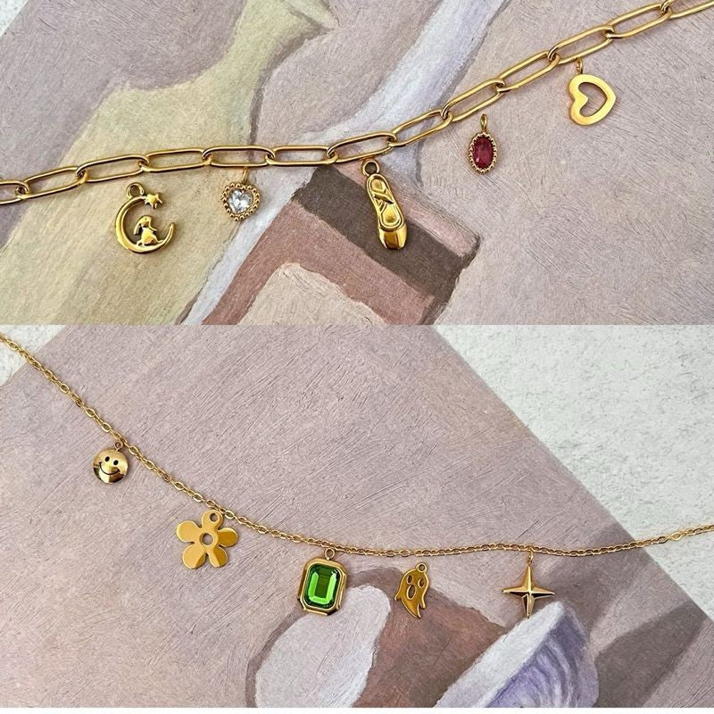Stainless steel pendant 1 pc/ cherry moon sun love ribbon smiley face lock star pearl pendant for diy jewellery