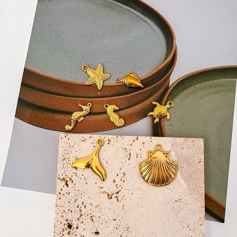 Stainless steel sea beach pendant/ gold starfish shell mermaid tail seahorse pendant for jewellery diy necklace bracelet