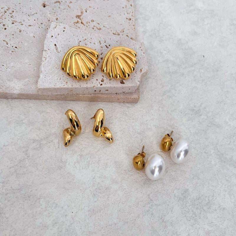 Stainless steel earrings huggies 1 pair/ pearl design shell braided huggies gold earrings