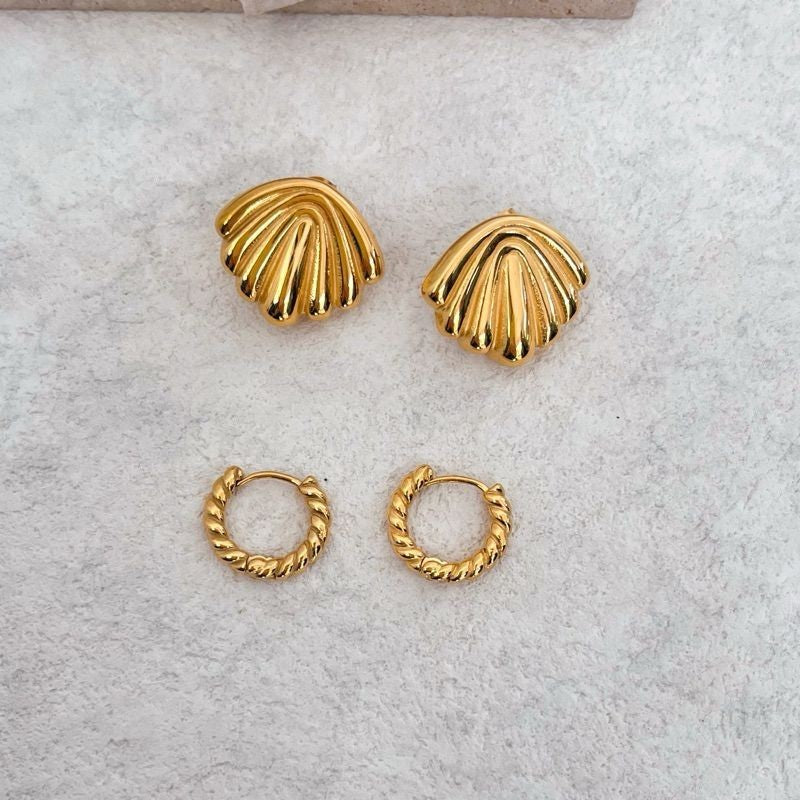 Stainless steel earrings huggies 1 pair/ pearl design shell braided huggies gold earrings