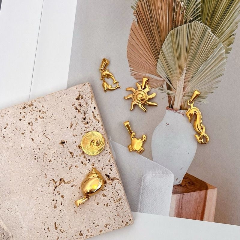 Stainless steel sea beach pendant/ gold starfish shell mermaid tail seahorse pendant for jewellery diy necklace bracelet
