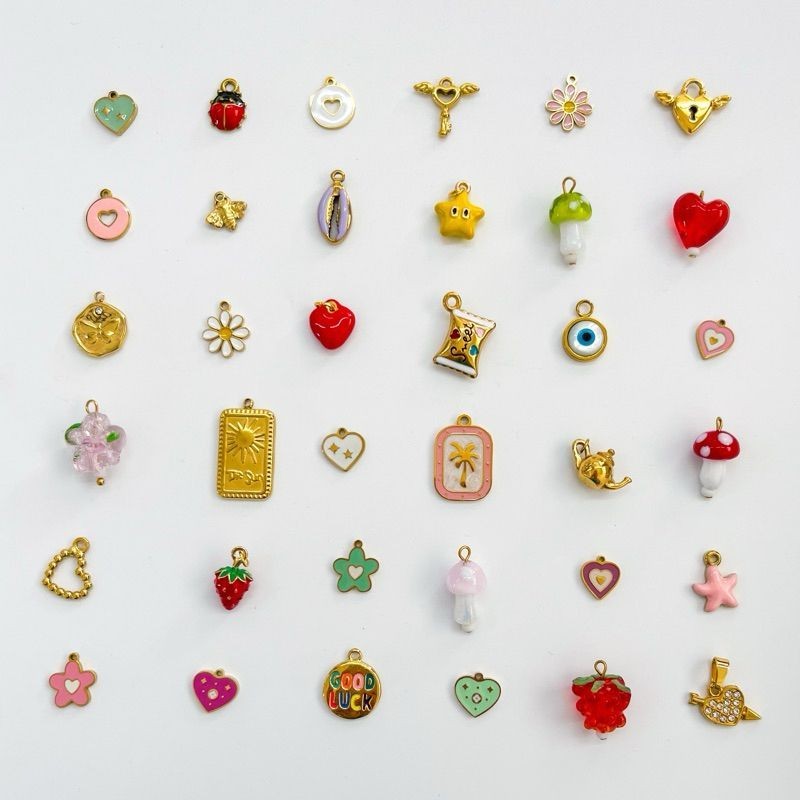 Stainless steel pendant 1 pc/ flower love pink mushroom strawberry star lock key sun teapot red heart evil eye butterfly