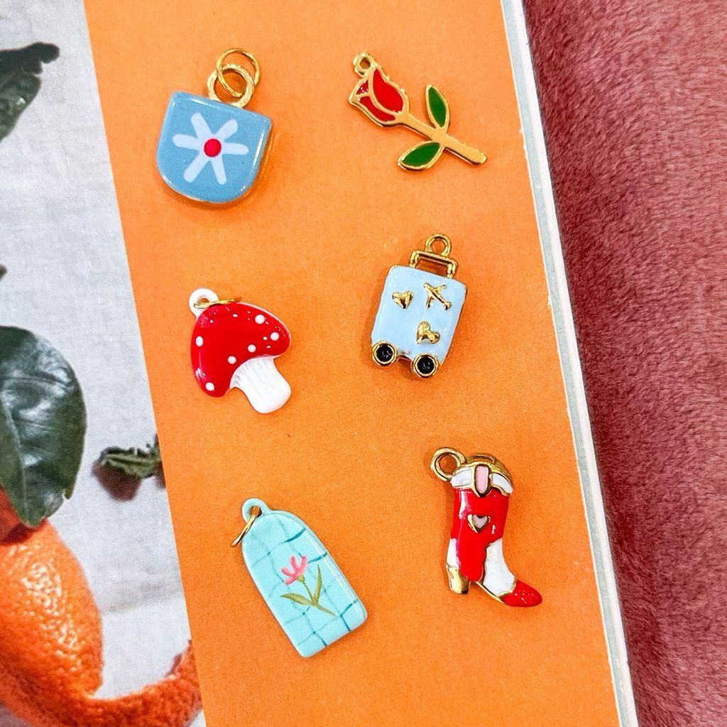 Stainless steel charm butterfly  flowers love heart candy lock key croissant pastel pendant diy jewelry bracelet necklac