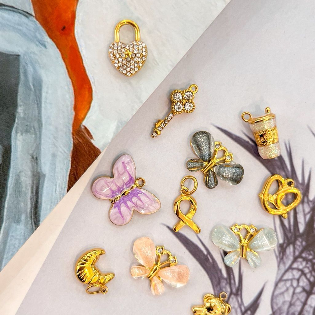 Stainless steel charm butterfly  flowers love heart candy lock key croissant pastel pendant diy jewelry bracelet necklac