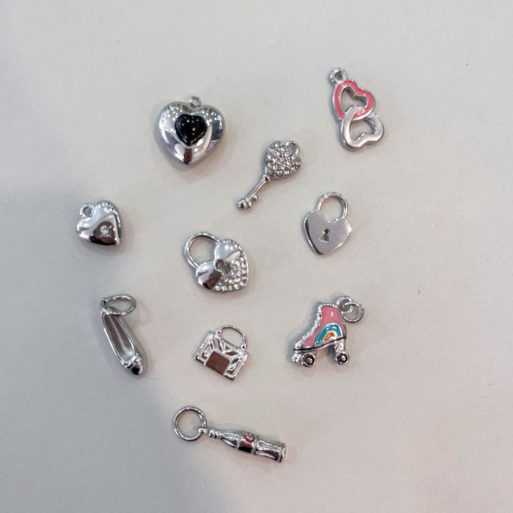 Stainless steel charm flower cat love heart cherry shoe pretzel sparkle bag key diy jewelry bracelet necklace 1pc