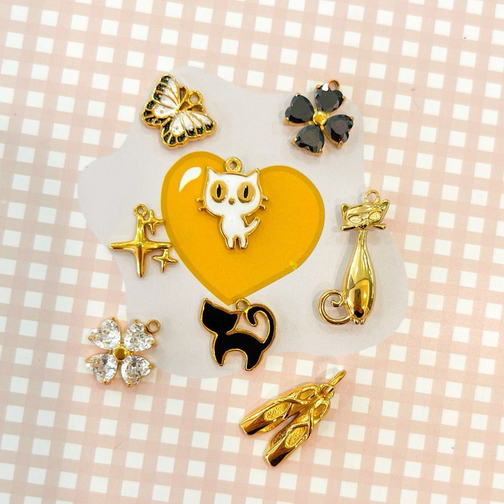 Stainless steel charm cat flower dragonfly butterfly ribbon sandal clover pendant diy jewelry bracelet necklace 1pc