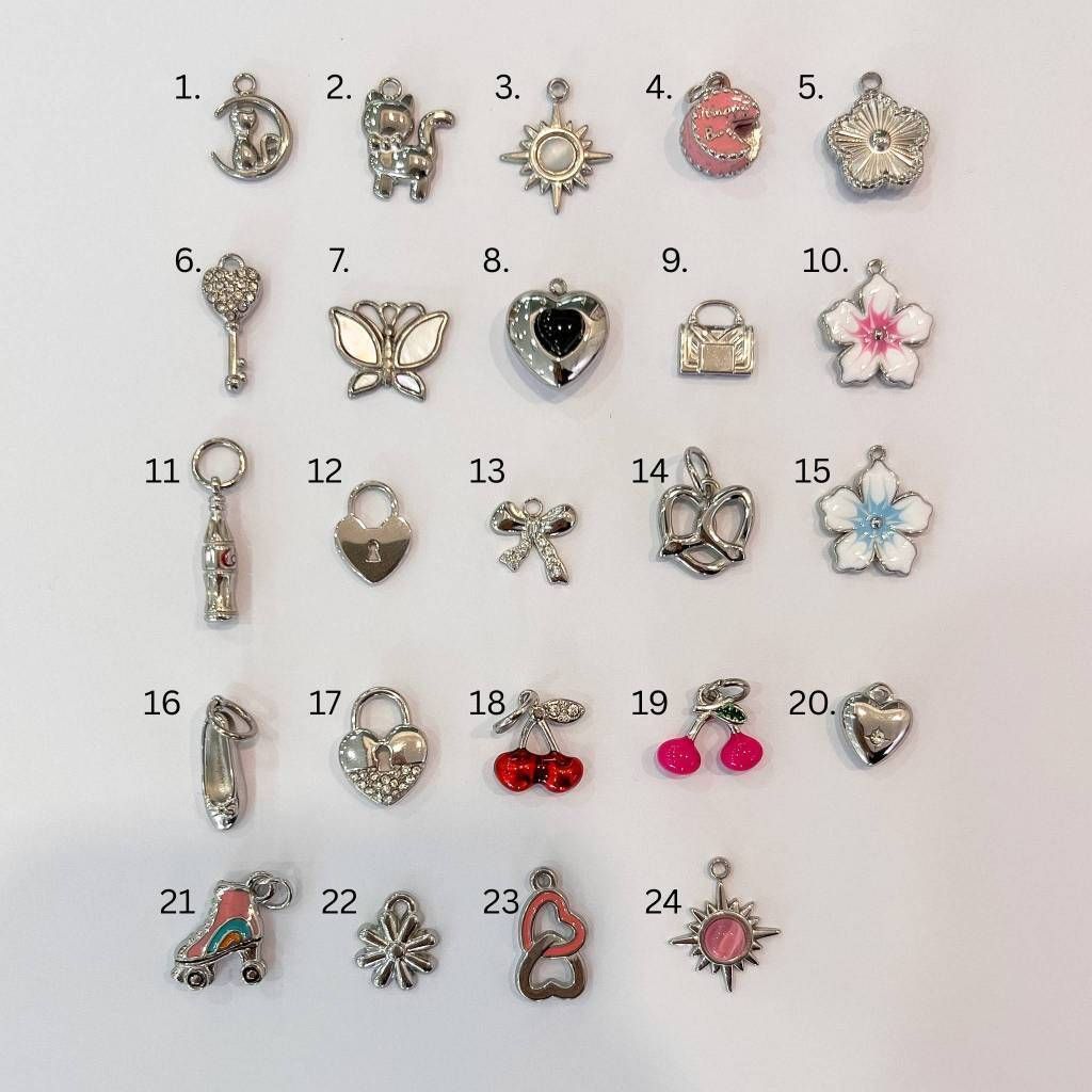 Stainless steel charm flower cat love heart cherry shoe pretzel sparkle bag key diy jewelry bracelet necklace 1pc