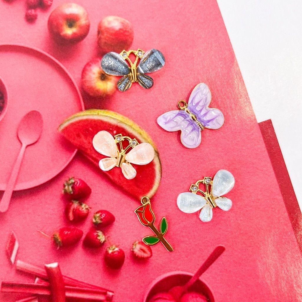 Stainless steel charm butterfly  flowers love heart candy lock key croissant pastel pendant diy jewelry bracelet necklac