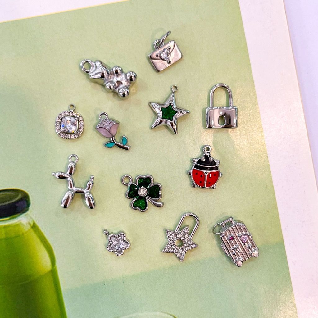 Stainless steel charm moon star ladybug lock bear butterfly clover tulip sun pearl diy jewelry bracelet necklace 1pc