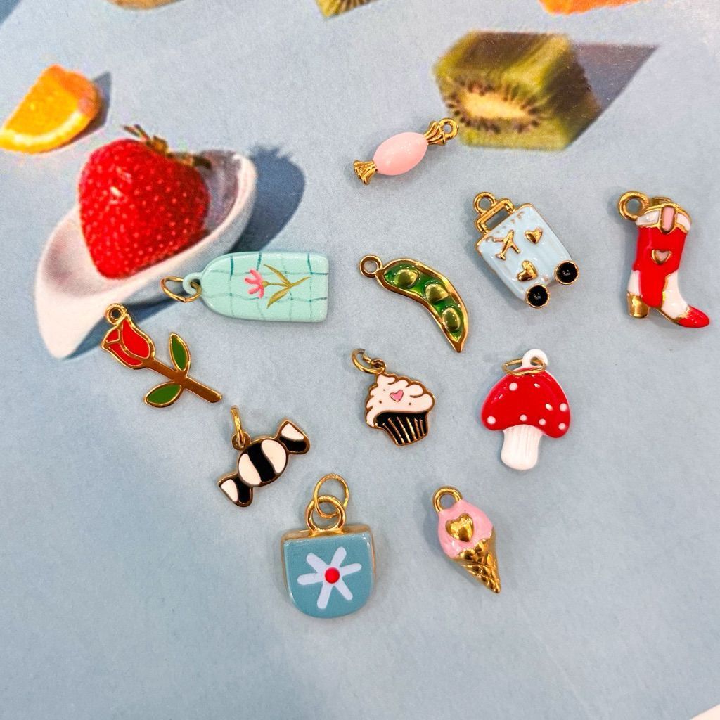 Stainless steel charm butterfly  flowers love heart candy lock key croissant pastel pendant diy jewelry bracelet necklac