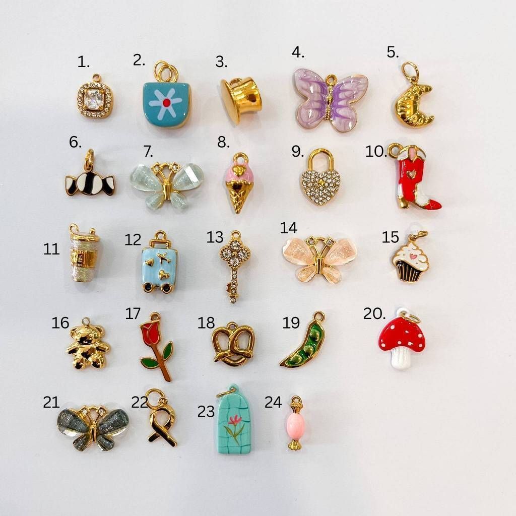 Stainless steel charm butterfly  flowers love heart candy lock key croissant pastel pendant diy jewelry bracelet necklac