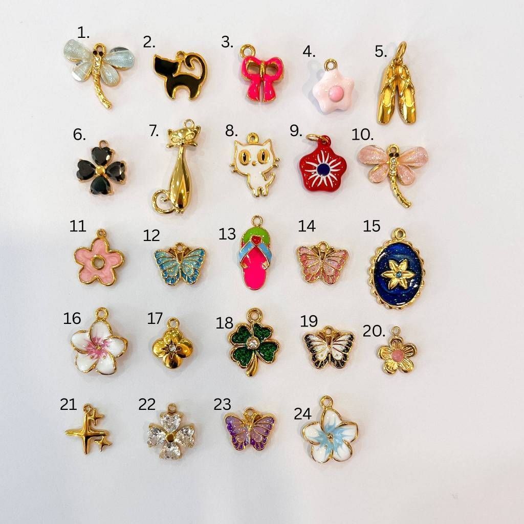 Stainless steel charm cat flower dragonfly butterfly ribbon sandal clover pendant diy jewelry bracelet necklace 1pc