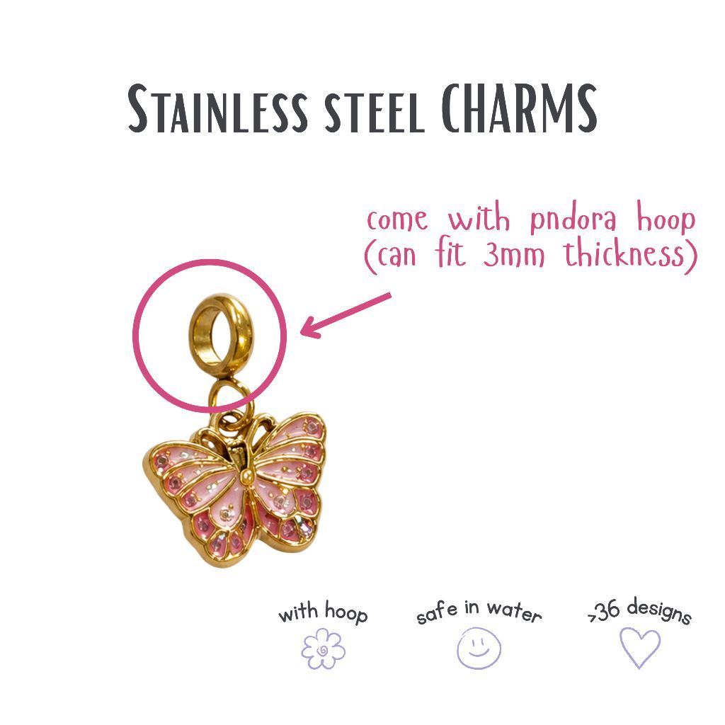 Stainless steel pndora charms with hoop 30 designs/ stopper love pendants butterfly pretzel ribbon