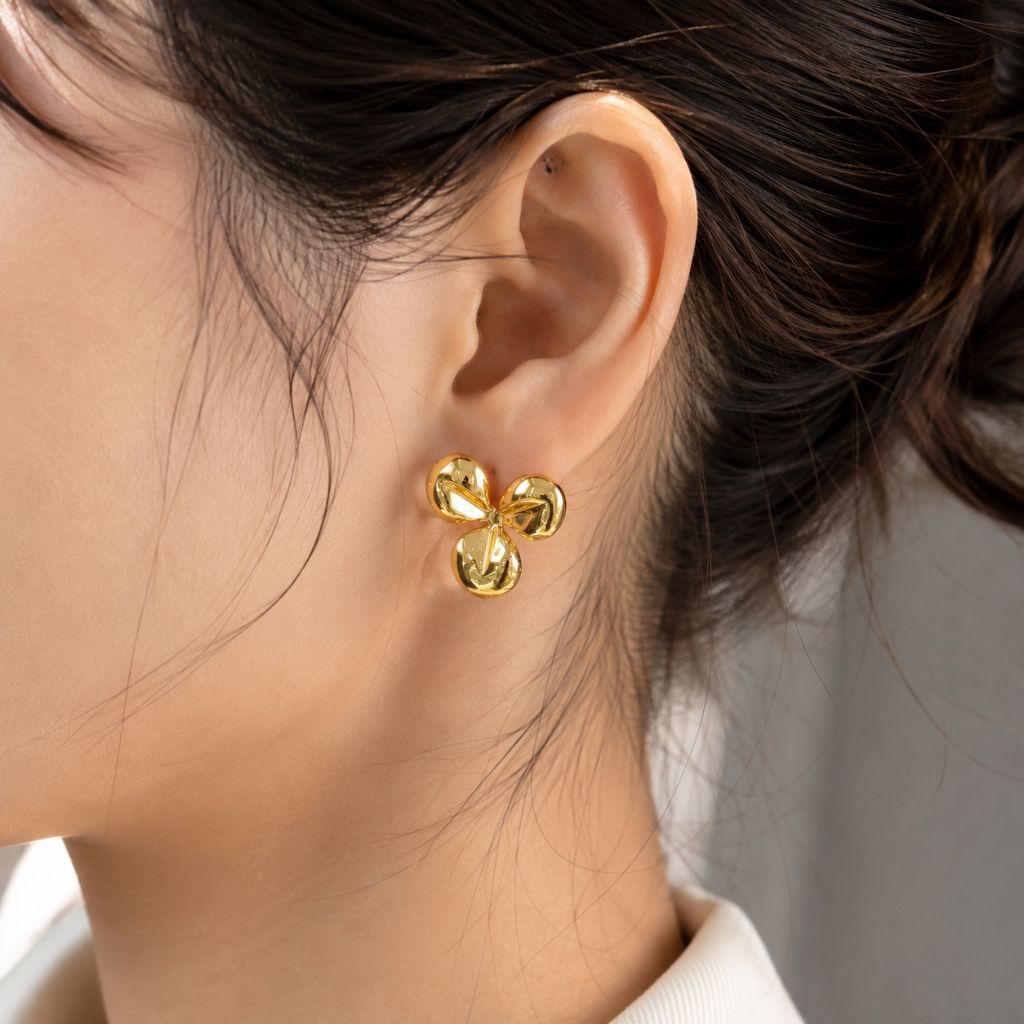 Flower earrings stainless steel/ ribbon earring daisy earring classic diamond earring