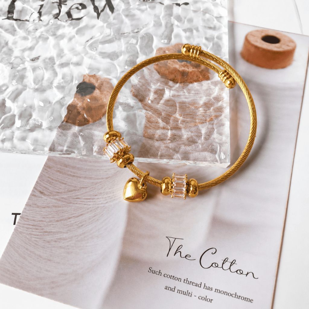 Free size bangle - Stainless steel with stopper beads