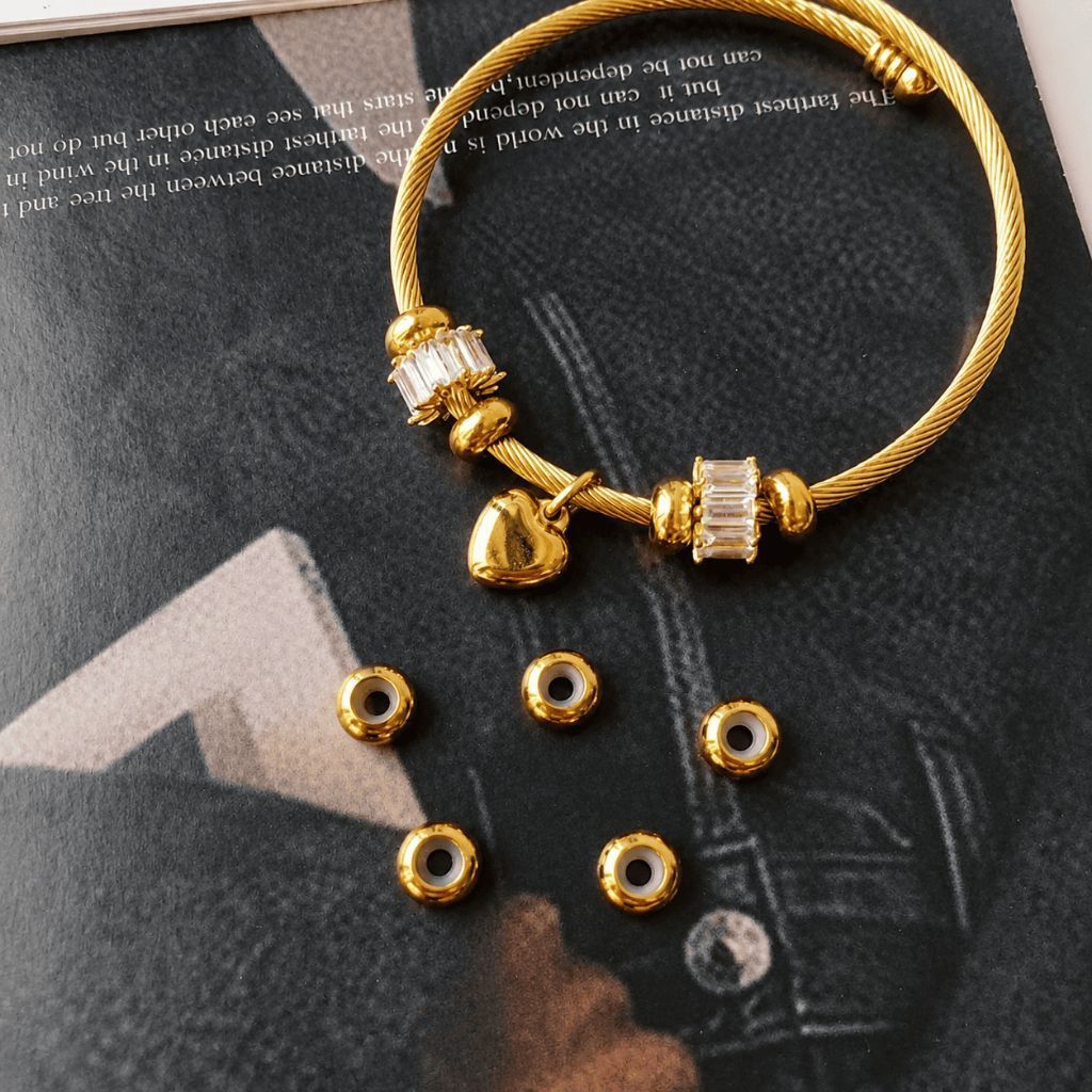 Free size bangle - Stainless steel with stopper beads