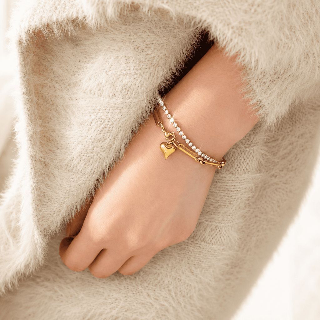 SERIES 2 - [Ready Bracelet] stainless steel tennis bracelet with love charm/ love bracelet classic gelang paperclip