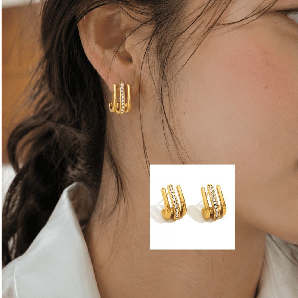 Flower earrings stainless steel/ ribbon earring daisy earring classic diamond earring