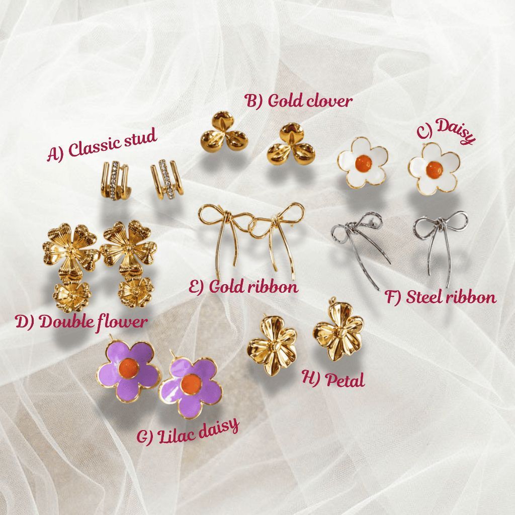 Flower earrings stainless steel/ ribbon earring daisy earring classic diamond earring