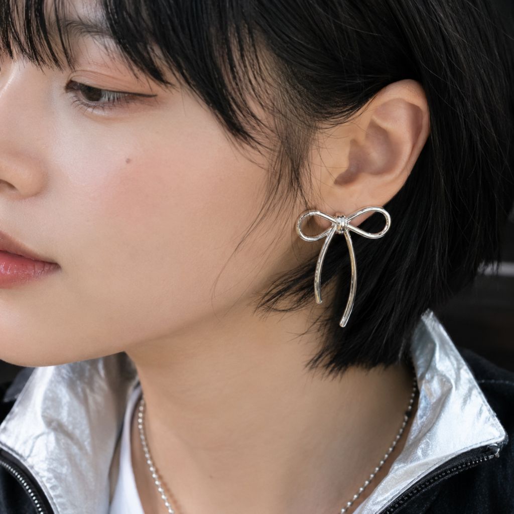Flower earrings stainless steel/ ribbon earring daisy earring classic diamond earring